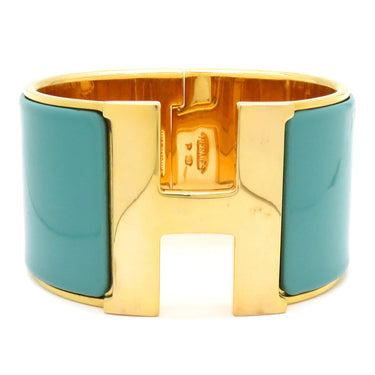 エルメス HERMES クリッククラックH エクストラワイド PM グリーン×ゴールド GP エナメル ブレスレット ゴールド金具 Hブレス