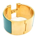 エルメス HERMES クリッククラックH エクストラワイド PM グリーン×ゴールド GP エナメル ブレスレット ゴールド金具 Hブレス