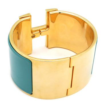 エルメス HERMES クリッククラックH エクストラワイド PM グリーン×ゴールド GP エナメル ブレスレット ゴールド金具 Hブレス