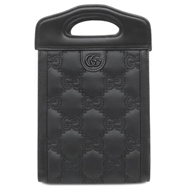 グッチ GUCCI GGマトラッセ トップハンドル 723776 ブラック レザー ナイロン 2WAYバッグ シルバー金具 黒