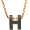エルメス HERMES ポップアッシュ ミニ ペンダント グリーン×ピンクゴールド GP ラッカー ネックレス ローズゴールド金具 Hモチーフ PG RG