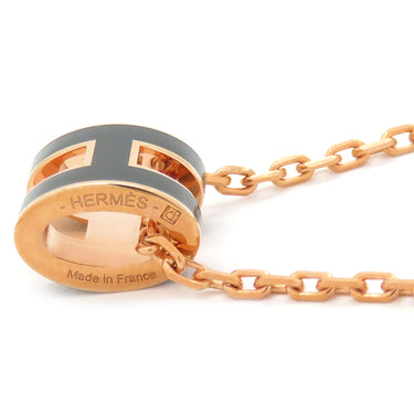 エルメス HERMES ポップアッシュ ミニ ペンダント グリーン×ピンクゴールド GP ラッカー ネックレス ローズゴールド金具 Hモチーフ PG RG
