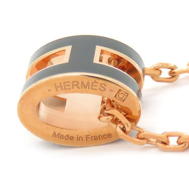 エルメス HERMES ポップアッシュ ミニ ペンダント グリーン×ピンクゴールド GP ラッカー ネックレス ローズゴールド金具 Hモチーフ PG RG