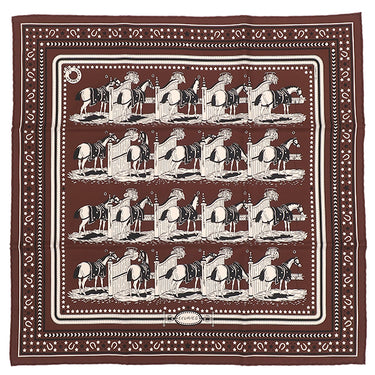 エルメス HERMES カレ55 CARRE ブラウン×ホワイト×ブラック シルク スカーフ 【ECURIES/厩舎】