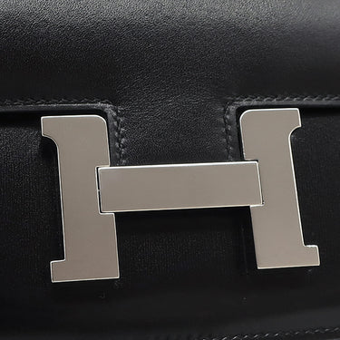 エルメス HERMES コンスタンス3 ミニ ミロワール ブラック ボックスカーフ ショルダーバッグ シルバー金具 黒