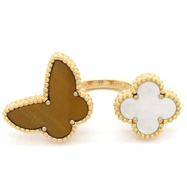 ヴァンクリーフアーペル Van Cleef & Arpels ラッキーアルハンブラ アントレ レ ドア VCARN05800 イエローゴールド K18YG タイガーアイ マザーオブパール #51(JP11) リング 指輪 茶 白 11号