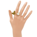 ヴァンクリーフアーペル Van Cleef & Arpels ラッキーアルハンブラ アントレ レ ドア VCARN05800 イエローゴールド K18YG タイガーアイ マザーオブパール #51(JP11) リング 指輪 茶 白 11号