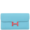 エルメス HERMES コンスタンス ロング ブルーノール ヴォーエプソン 長財布 シルバー金具 水色 二つ折り財布 ラッカー金具
