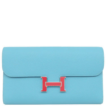 エルメス HERMES コンスタンス ロング ブルーノール ヴォーエプソン 長財布 シルバー金具 水色 二つ折り財布 ラッカー金具