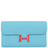 エルメス HERMES コンスタンス ロング ブルーノール ヴォーエプソン 長財布 シルバー金具 水色 二つ折り財布 ラッカー金具