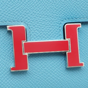 エルメス HERMES コンスタンス ロング ブルーノール ヴォーエプソン 長財布 シルバー金具 水色 二つ折り財布 ラッカー金具