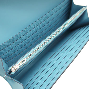 エルメス HERMES コンスタンス ロング ブルーノール ヴォーエプソン 長財布 シルバー金具 水色 二つ折り財布 ラッカー金具