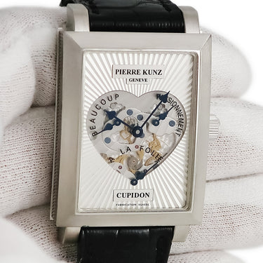 腕時計 ピエールクンツ PIERREKUNZ キュピドン M102STR 手巻き メンズ OH済み K18WG無垢 ハート レトログラード スケルトン 角型