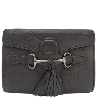 グッチ GUCCI グッチシマ ホースビット エミリー 369622 ブラック レザー ショルダーバッグ ガンメタル金具 黒 チェーンショルダー