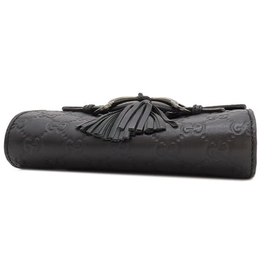 グッチ GUCCI グッチシマ ホースビット エミリー 369622 ブラック レザー ショルダーバッグ ガンメタル金具 黒 チェーンショルダー