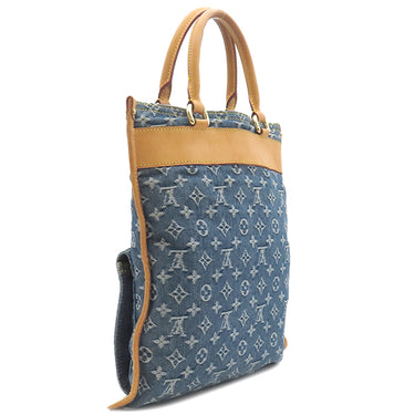 ルイヴィトン LOUIS VUITTON フラットショッパー M95018 モノグラムデニム モノグラムデニム トートバッグ ゴールド金具 ハンドバッグ 青