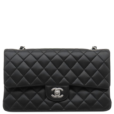 シャネル CHANEL マトラッセ 25 フラップバッグ A01112 ブラック ラムスキン ショルダーバッグ シルバー金具 黒 ダブルフラップ ダブルチェーン Wチェーン