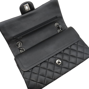 シャネル CHANEL マトラッセ 25 フラップバッグ A01112 ブラック ラムスキン ショルダーバッグ シルバー金具 黒 ダブルフラップ ダブルチェーン Wチェーン