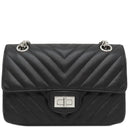 シャネル CHANEL シェブロン 2.55 20 ブラック レザー ショルダーバッグ シルバー金具 黒 Wチェーン Vステッチ