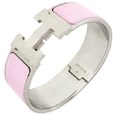 エルメス HERMES クリッククラックH GM ピンク×シルバー メタル エナメル ブレスレット シルバー金具 Hブレス