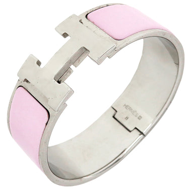 エルメス HERMES クリッククラックH GM ピンク×シルバー メタル エナメル ブレスレット シルバー金具 Hブレス