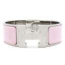 エルメス HERMES クリッククラックH GM ピンク×シルバー メタル エナメル ブレスレット シルバー金具 Hブレス
