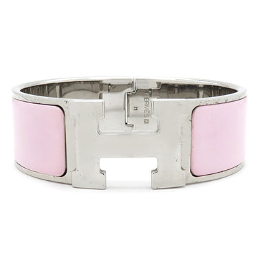 エルメス HERMES クリッククラックH GM ピンク×シルバー メタル エナメル ブレスレット シルバー金具 Hブレス
