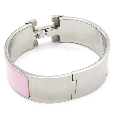 エルメス HERMES クリッククラックH GM ピンク×シルバー メタル エナメル ブレスレット シルバー金具 Hブレス