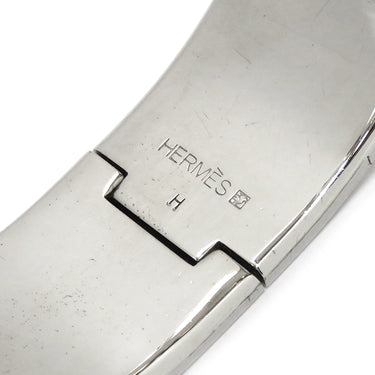 エルメス HERMES クリッククラックH GM ピンク×シルバー メタル エナメル ブレスレット シルバー金具 Hブレス