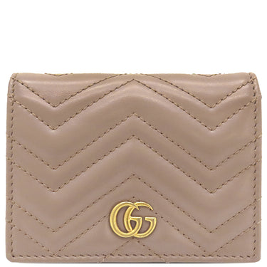 グッチ GUCCI ダブルG カードケース ウォレット 466492 ベージュ シェブロンキルティングレザー 二つ折り財布 ゴールド金具 コンパクトウォレット
