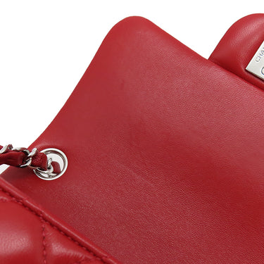 シャネル CHANEL マトラッセ ミニ フラップバッグ レッド ラムスキン ショルダーバッグ シルバー金具 赤