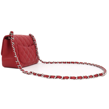 シャネル CHANEL マトラッセ ミニ フラップバッグ レッド ラムスキン ショルダーバッグ シルバー金具 赤