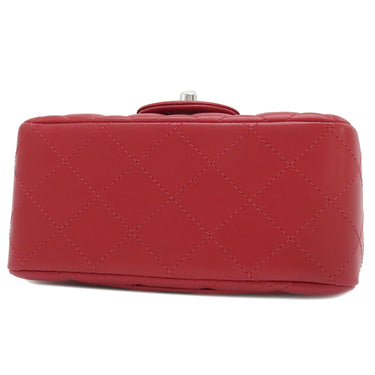 シャネル CHANEL マトラッセ ミニ フラップバッグ レッド ラムスキン ショルダーバッグ シルバー金具 赤