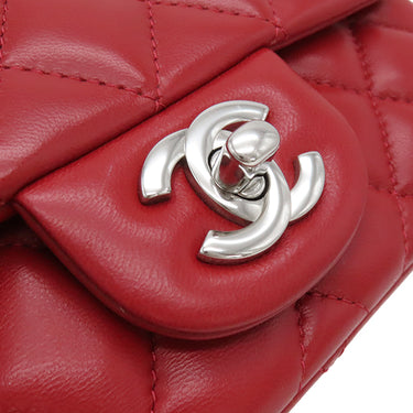 シャネル CHANEL マトラッセ ミニ フラップバッグ レッド ラムスキン ショルダーバッグ シルバー金具 赤
