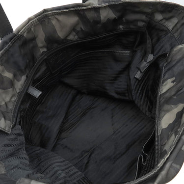 プラダ PRADA 迷彩柄 三角ロゴプレート VA0883 カーキ×ブラック ナイロン トートバッグ シルバー金具 黒 緑 カモフラ柄