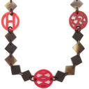 エルメス HERMES アヴァ HAVA レッドXブラウン バッファローホーン ラッカーウッド ネックレス 赤