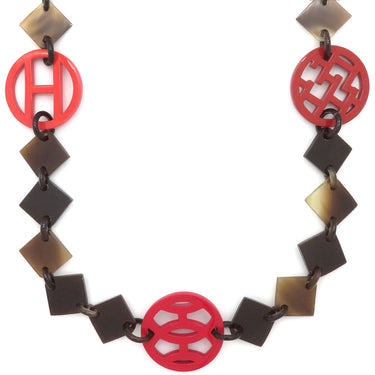 エルメス HERMES アヴァ HAVA レッドXブラウン バッファローホーン ラッカーウッド ネックレス 赤