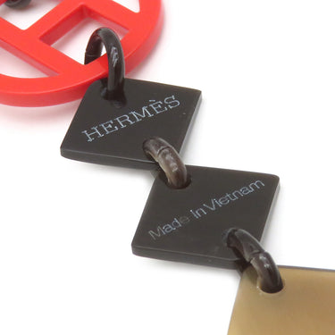 エルメス HERMES アヴァ HAVA レッドXブラウン バッファローホーン ラッカーウッド ネックレス 赤