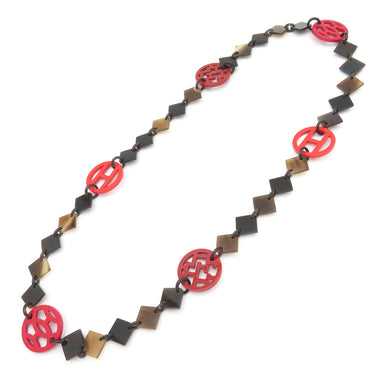 エルメス HERMES アヴァ HAVA レッドXブラウン バッファローホーン ラッカーウッド ネックレス 赤