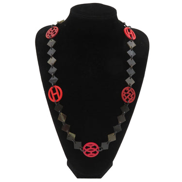 エルメス HERMES アヴァ HAVA レッドXブラウン バッファローホーン ラッカーウッド ネックレス 赤