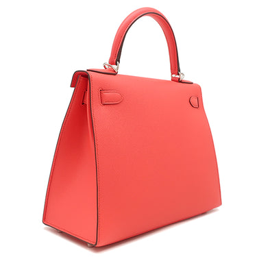エルメス HERMES ケリー28 外縫い ローズテキサス ヴォーエプソン 2WAYバッグ シルバー金具 ショルダー
