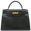 エルメス HERMES ケリー32 外縫い ブラック リザード 2WAYバッグ ゴールド金具 黒