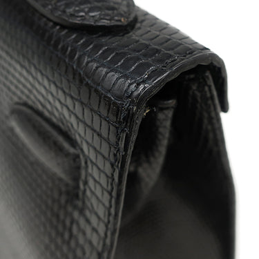 エルメス HERMES ケリー32 外縫い ブラック リザード 2WAYバッグ ゴールド金具 黒