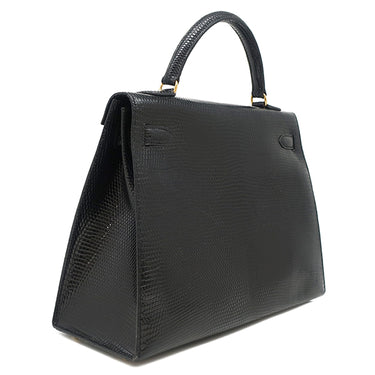 エルメス HERMES ケリー32 外縫い ブラック リザード 2WAYバッグ ゴールド金具 黒