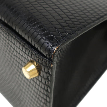 エルメス HERMES ケリー32 外縫い ブラック リザード 2WAYバッグ ゴールド金具 黒
