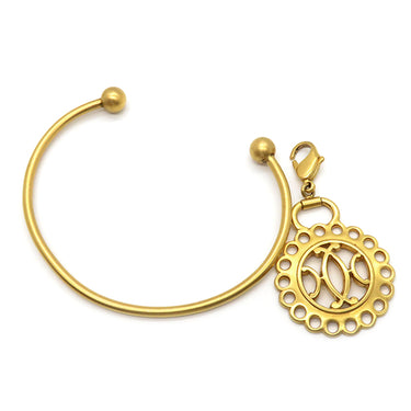 エルメス HERMES サークルカットアウト イエローゴールド GP バングル チャーム ブレスレット メタル ラウンド