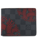 ルイヴィトン LOUIS VUITTON ポルトフォイユ スレンダー ロープパターン N41678 ダミエグラフィット ダミエグラフィットキャンバス 三つ折り財布 黒 赤 イニシャル刻印あり