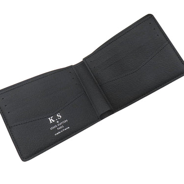 ルイヴィトン LOUIS VUITTON ポルトフォイユ スレンダー ロープパターン N41678 ダミエグラフィット ダミエグラフィットキャンバス 三つ折り財布 黒 赤 イニシャル刻印あり