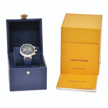 腕時計 ルイヴィトン LOUIS VUITTON タンブール GM ダミエ グラフィット クロノグラフ QA094Z クオーツ メンズ デイト スモセコ クォーツ