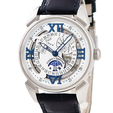 腕時計 クエルボ・イ・ソブリノス CUERVO Y SOBRINOS ヒストリアドール ルナ 3194.1BS 自動巻き メンズ トリプルカレンダー スケルトン 青針